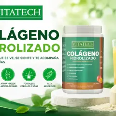 Colágeno hidrolizado Vitatech: la diferencia está en su alta absorción para piel, huesos, cabello y uñas. ¡Bienestar diario!