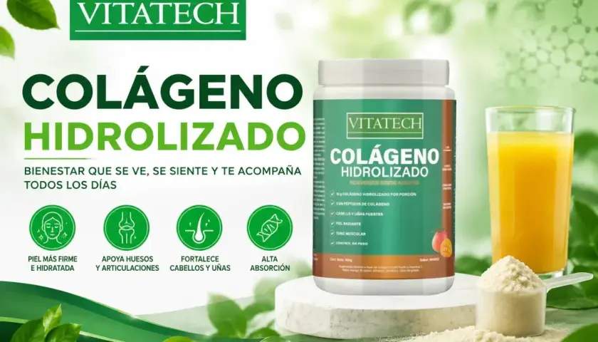 Colágeno hidrolizado Vitatech: la diferencia está en su alta absorción para piel, huesos, cabello y uñas. ¡Bienestar diario!