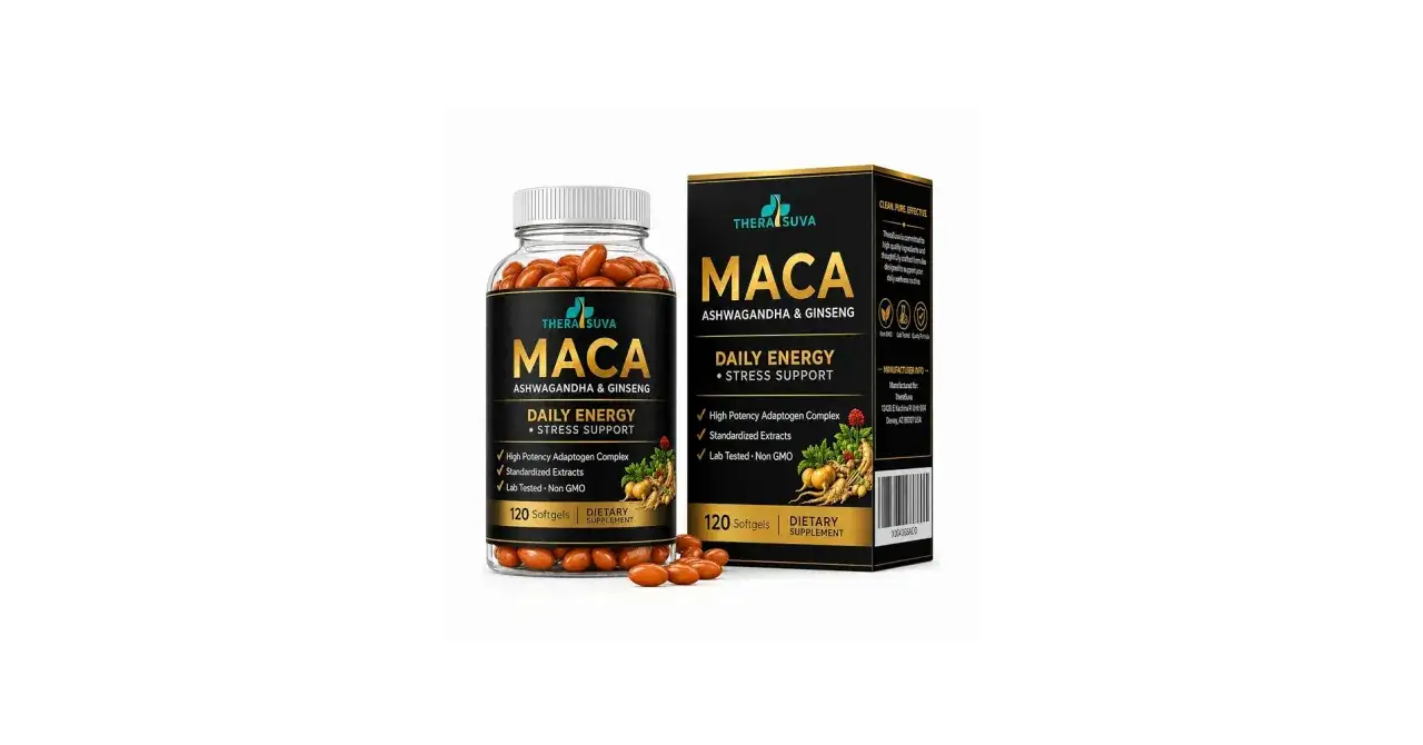Suplemento de maca, ashwagandha y ginseng. ¡Se puede tomar ginseng y maca a la vez para energía diaria y apoyo contra el estrés!