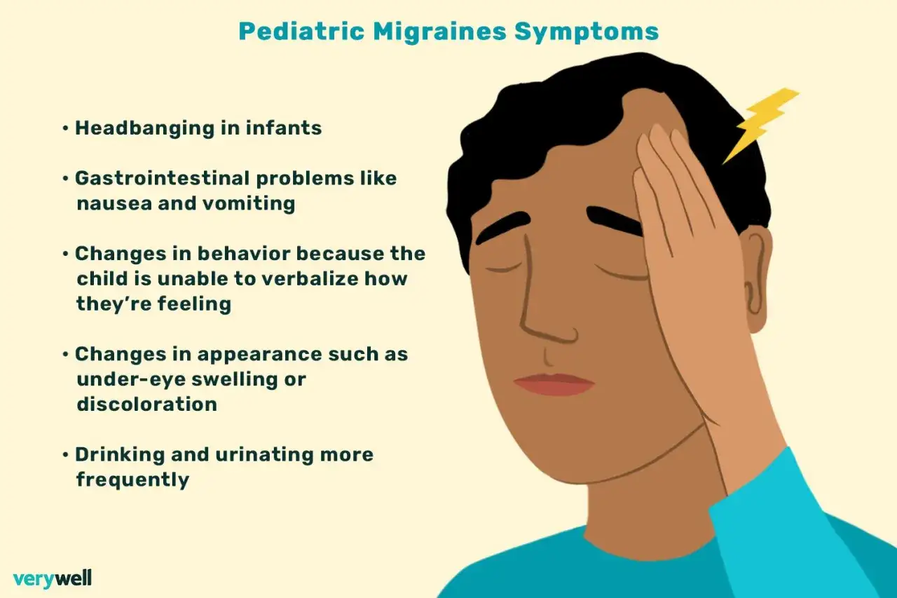 Ilustración de niño con dolor de cabeza, mostrando síntomas de migrañas en niños como vómitos y cambios de comportamiento.