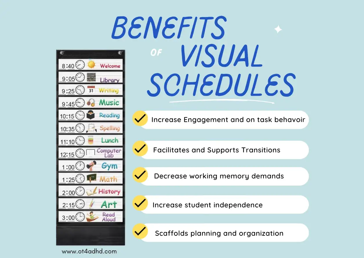 Beneficios de horarios visuales para niños con TDAH: aumentan la independencia y la organización.